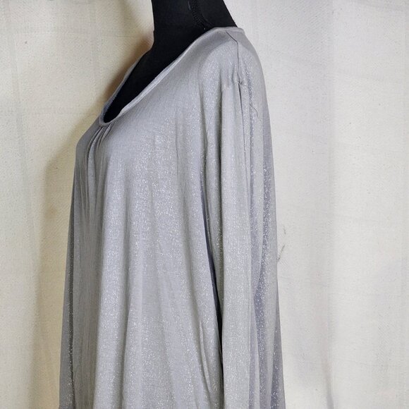 Chico's Gray Silver Sparkle Scoop Neck LS Pull Over Rayon Blouse Chico 3 US XL - Picture 9 of 16